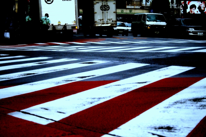 渋谷交差点と白い線