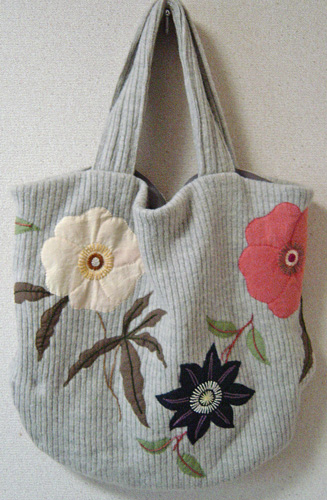 Large flower applique tote bag